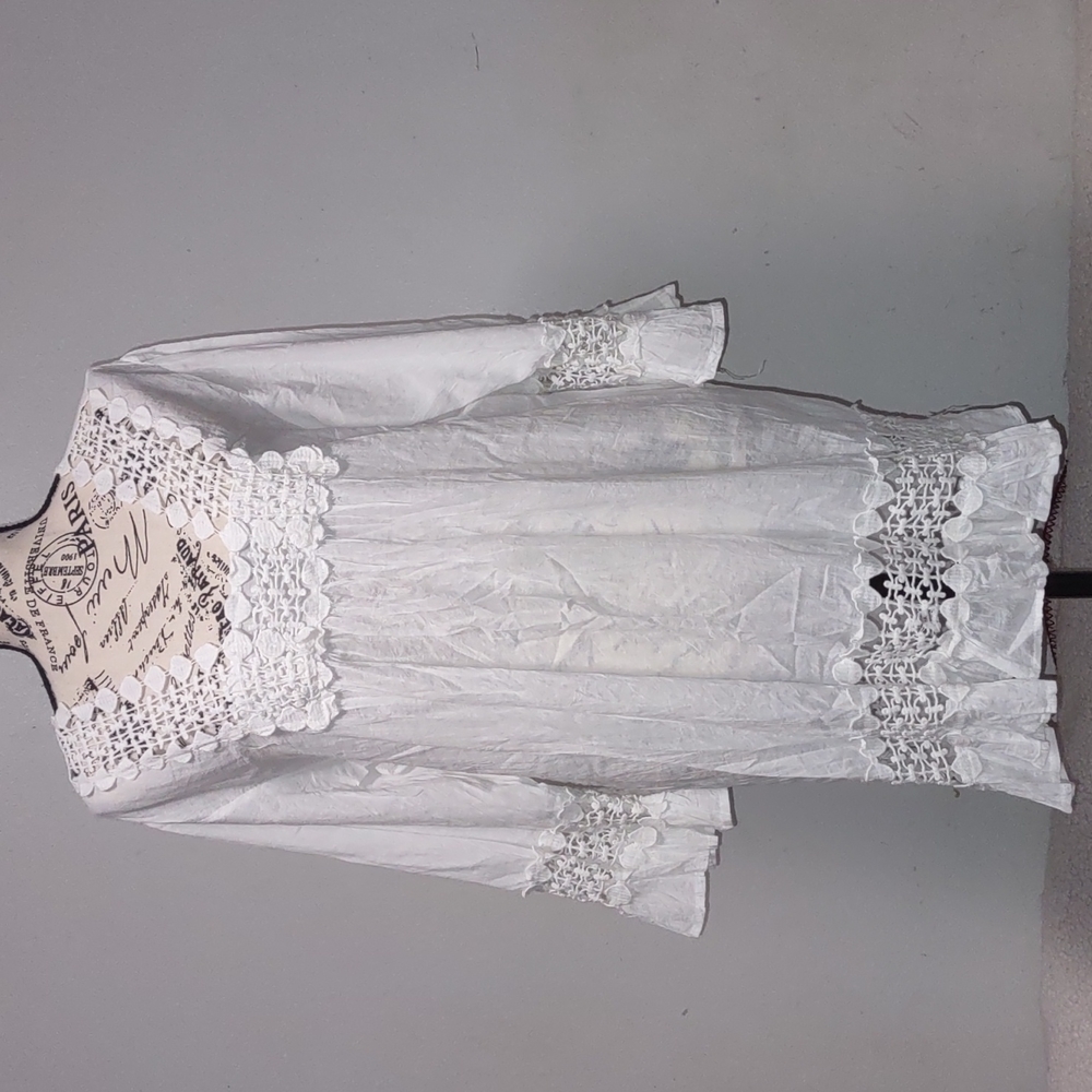 Cute Options Crochet Square Neck White Tops Size XL 100% Cotton
